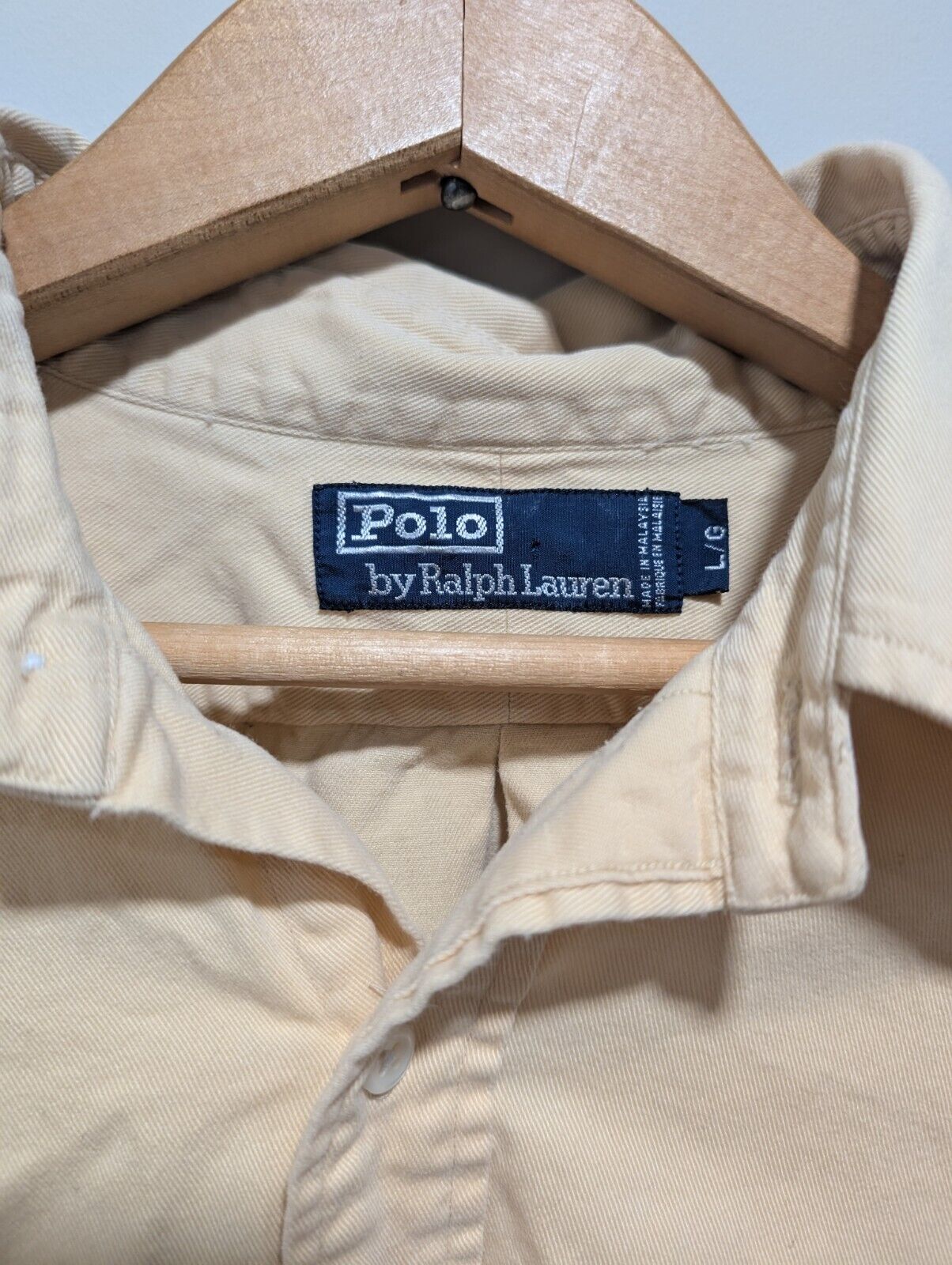 Men's Polo Ralph Lauren Button Down Blake Large Shirt Cotton Light Yellow Large 