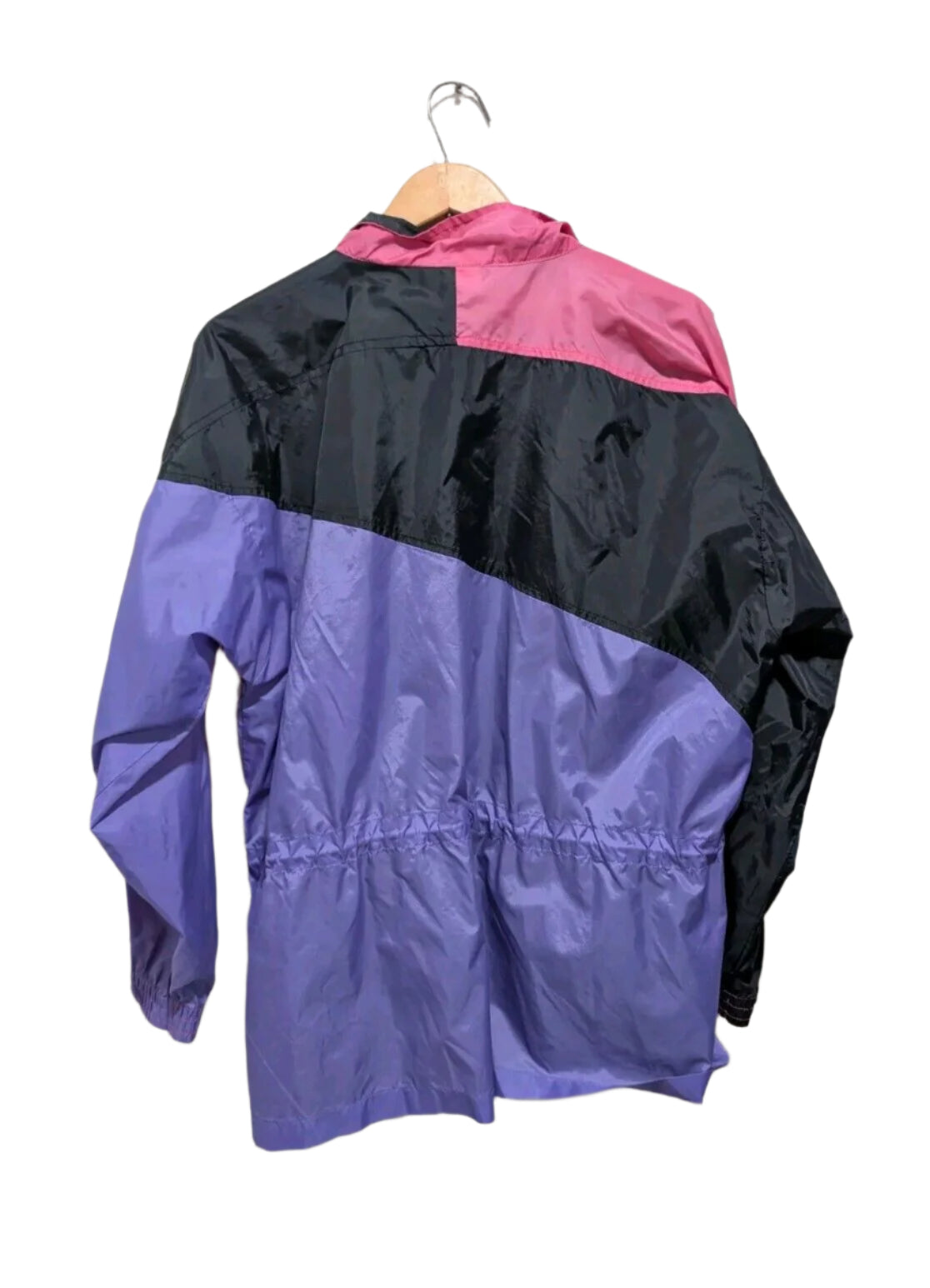 Vintage Women's Windbreaker Jacket – Pink, Black, and Purple, Size Medium