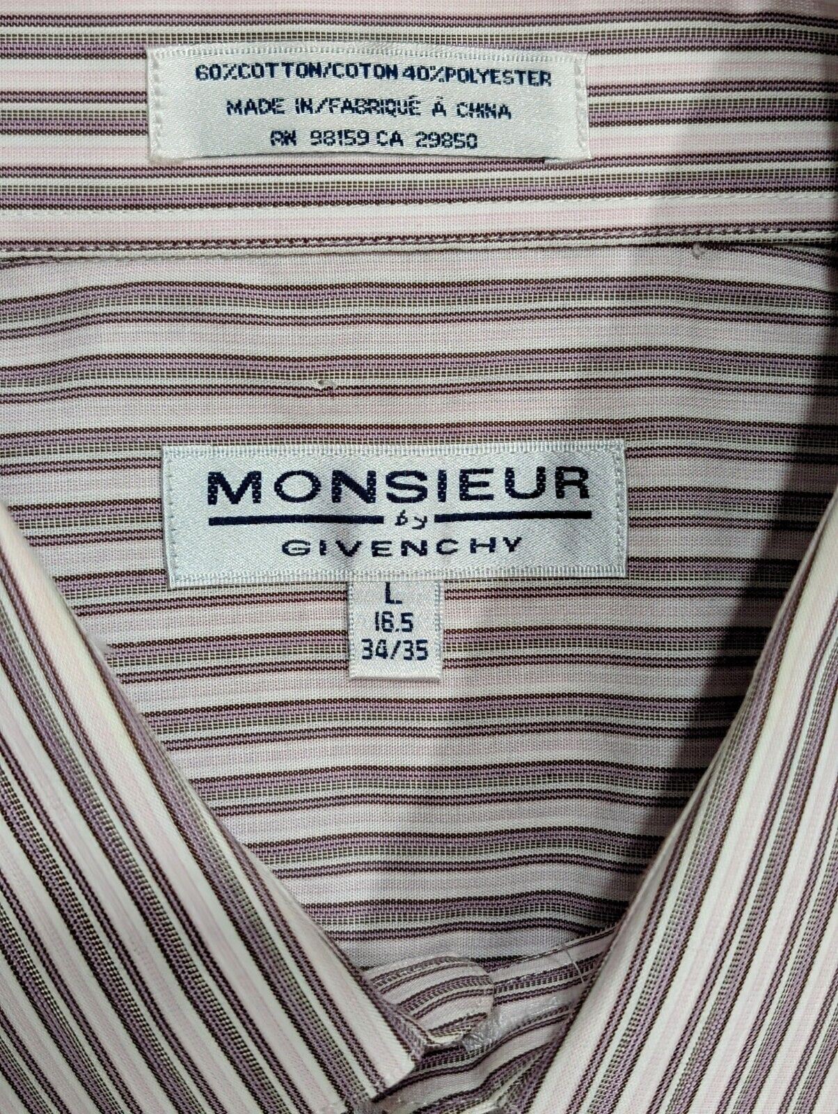 Givenchy Monsieur Vintage L/S Dress Shirt  Pinstripe Lavender/White -Large 34/35