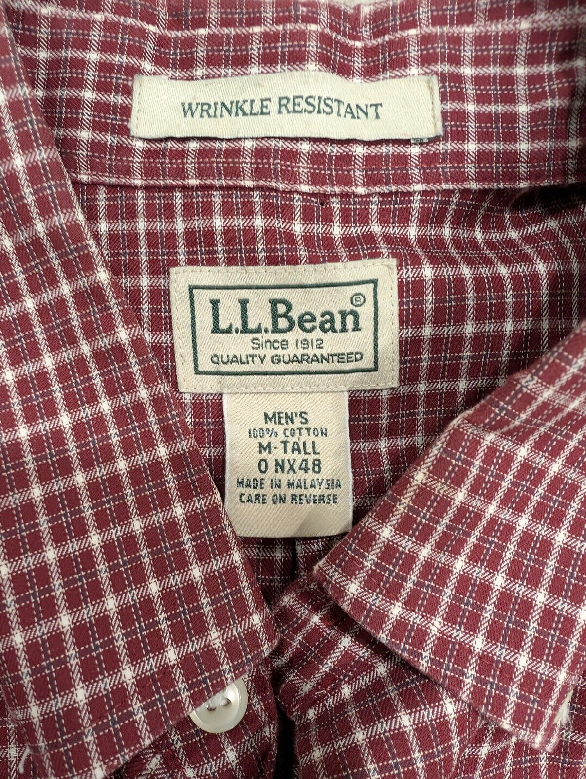 LL Bean Mens Wrinklefree Medium TALL  Button Down Plaid Short Sleeve Dress Shirt