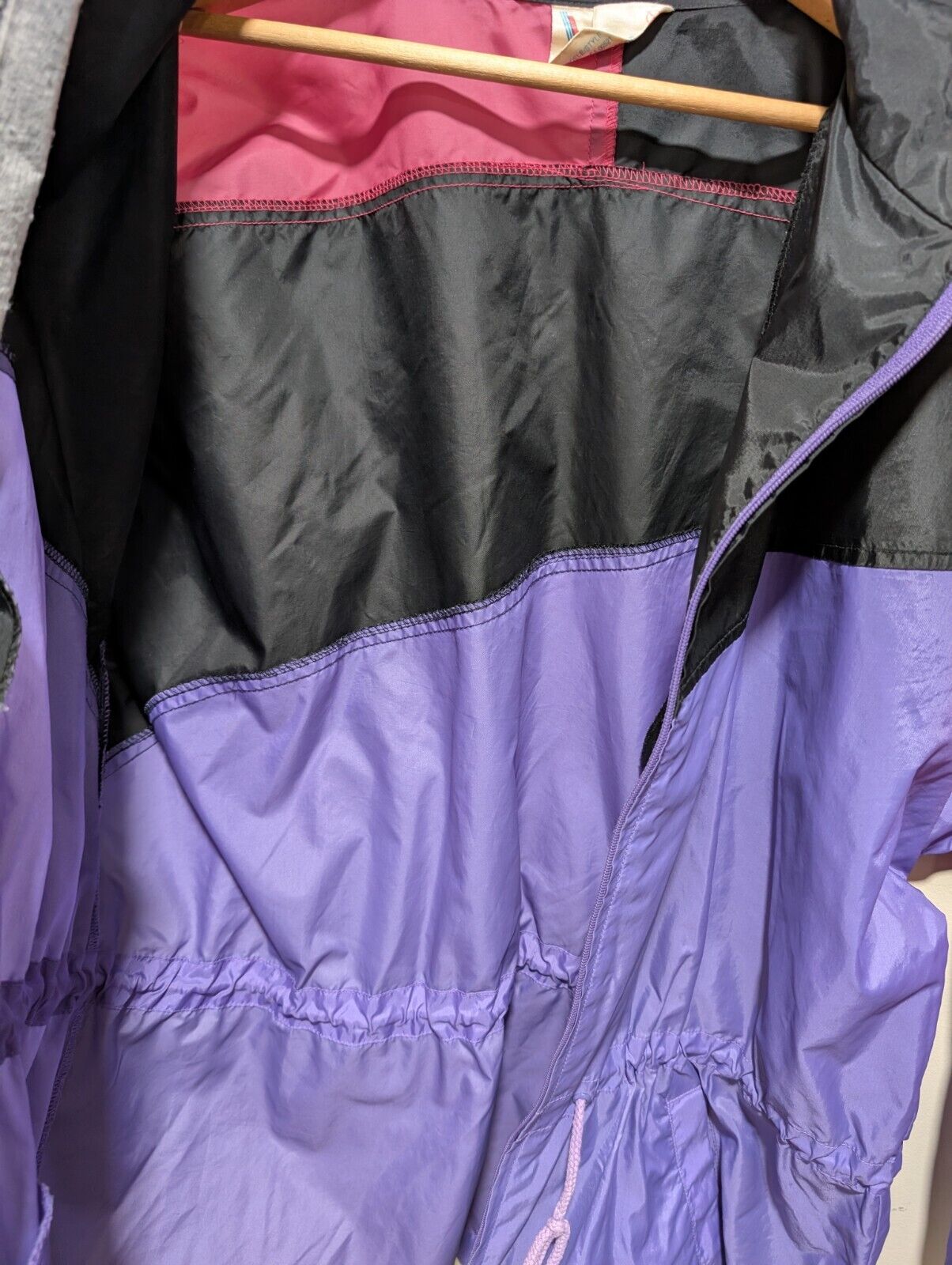 Vintage Women's Windbreaker Jacket – Pink, Black, and Purple, Size Medium