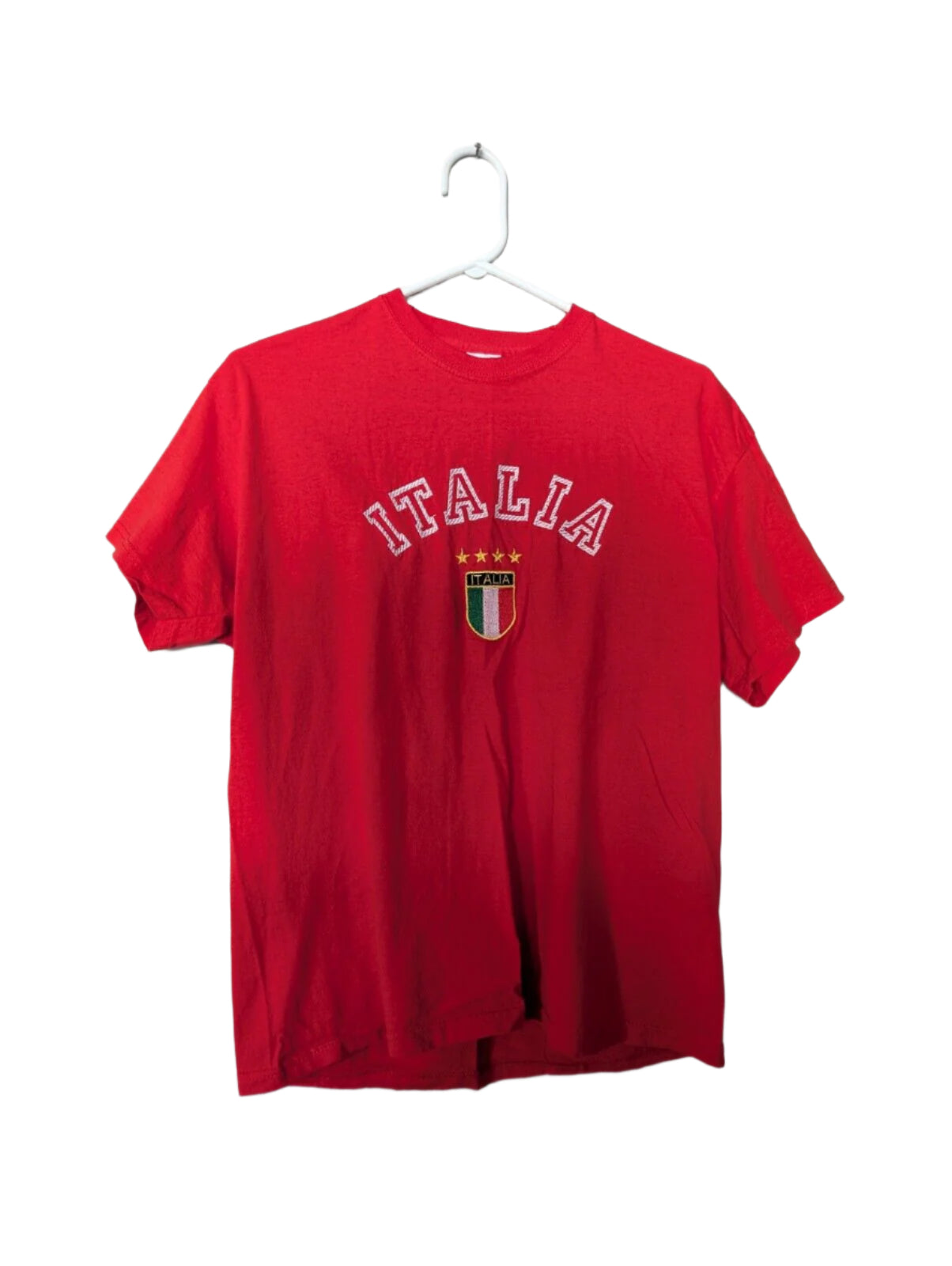 Vintage Italy Embroidered T-Shirt by Fruit of the Loom – Red, Size Small