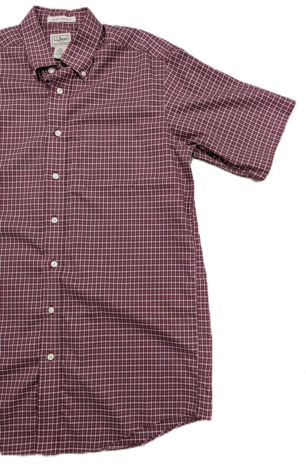 LL Bean Mens Wrinklefree Medium TALL  Button Down Plaid Short Sleeve Dress Shirt