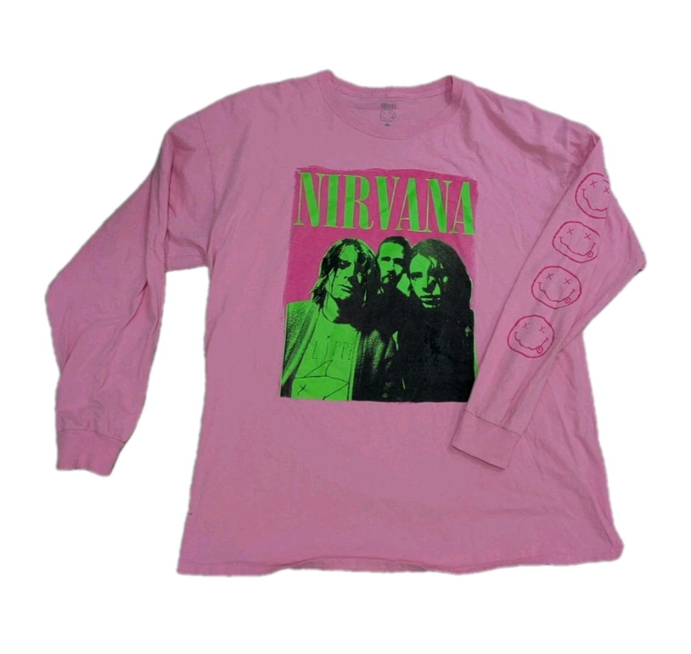 Nirvana Long Sleeve Shirt, Pink And Neon Green | Extra Large