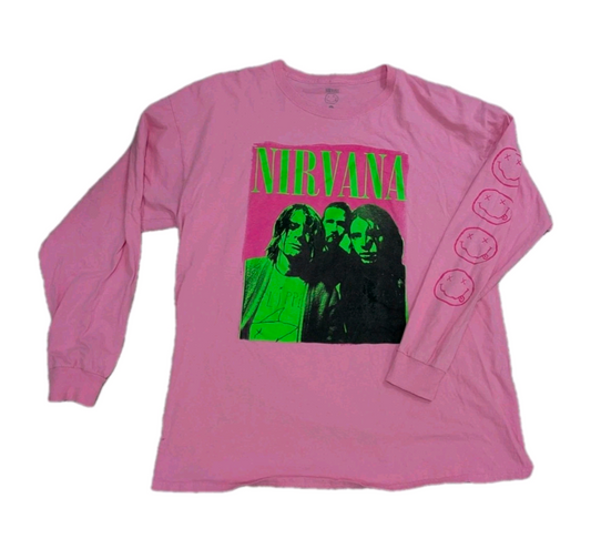 Nirvana Long Sleeve Shirt, Pink And Neon Green | Extra Large