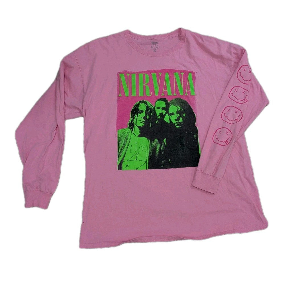 Nirvana Long Sleeve Shirt, Pink And Neon Green Size XL 