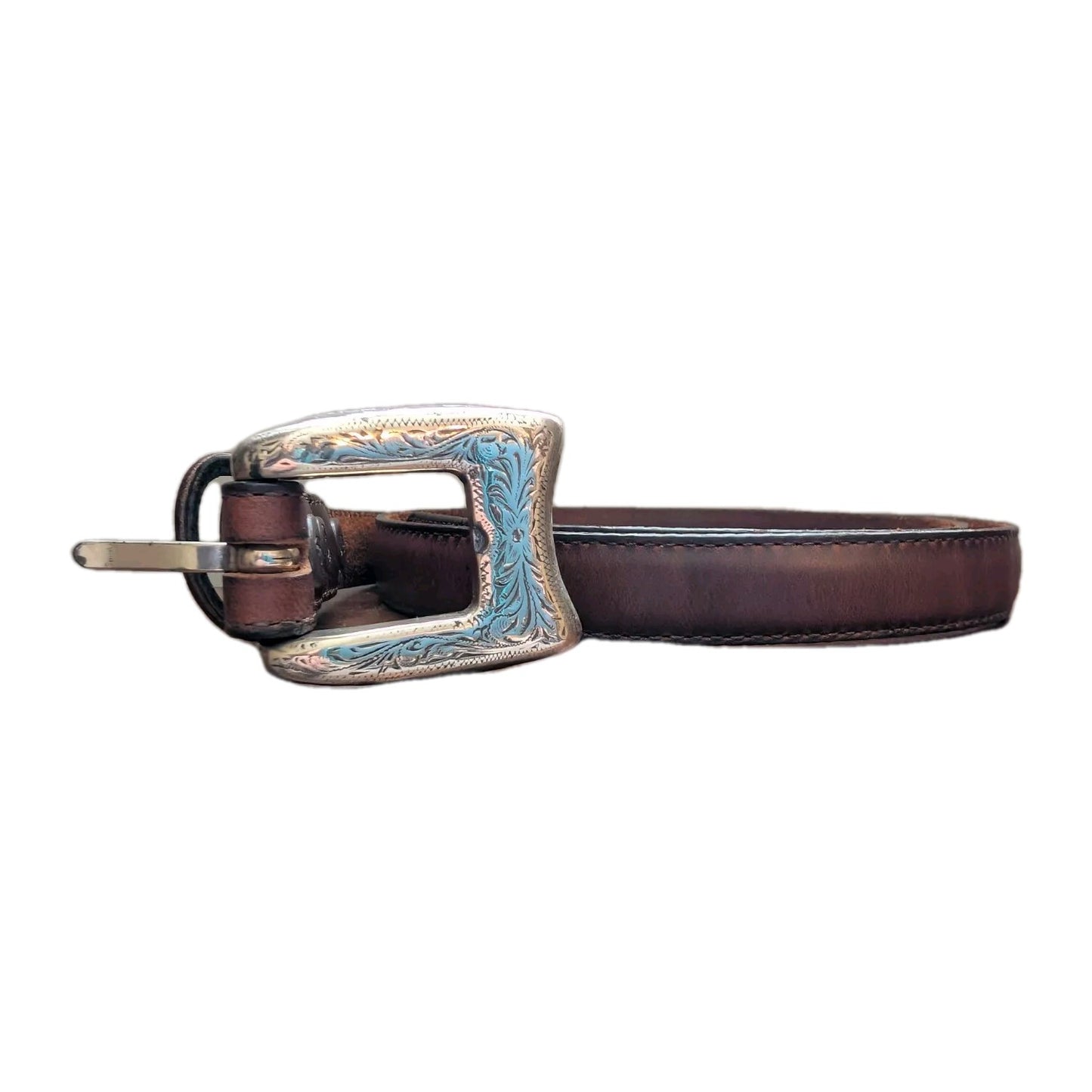 Justin Brown Leather Western Women's Belt – Size 38, Silver Buckle