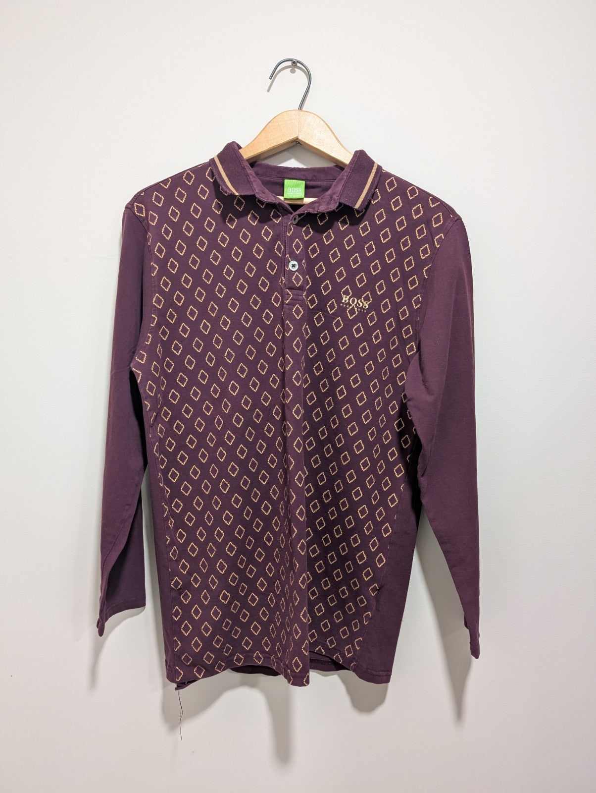 Hugo Boss Green Label Long Sleeve Burgundy Polo Size Large