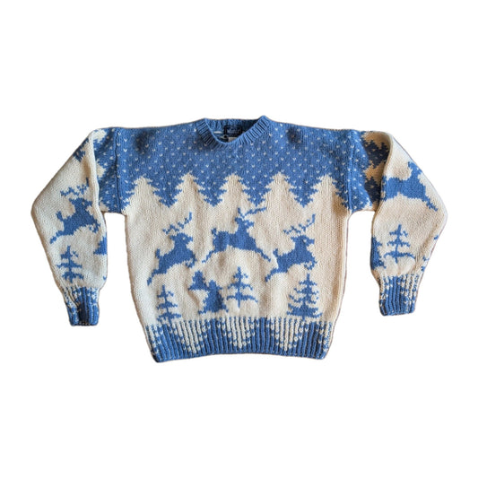 Vintage Woolrich Women's Blue Deer Wool Sweater – Size XL