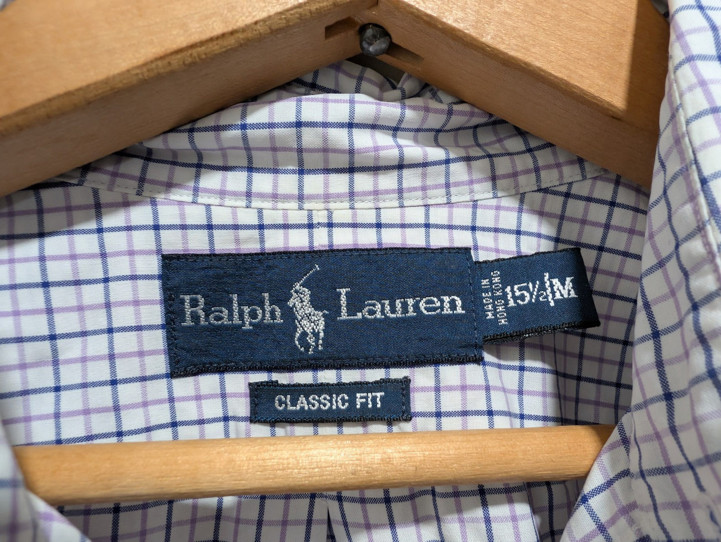 Ralph Lauren Shirt Mens 15 1/2 Blue Purple Tattersall Plaid Dress Shirt 