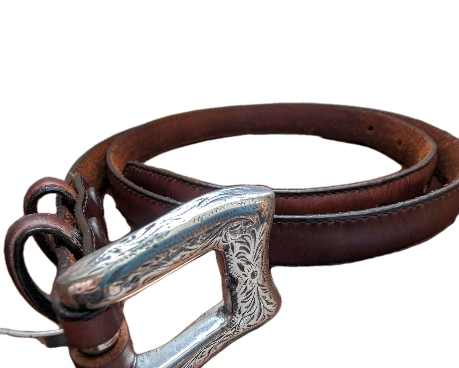 Justin Brown Leather Western Women's Belt – Size 38, Silver Buckle