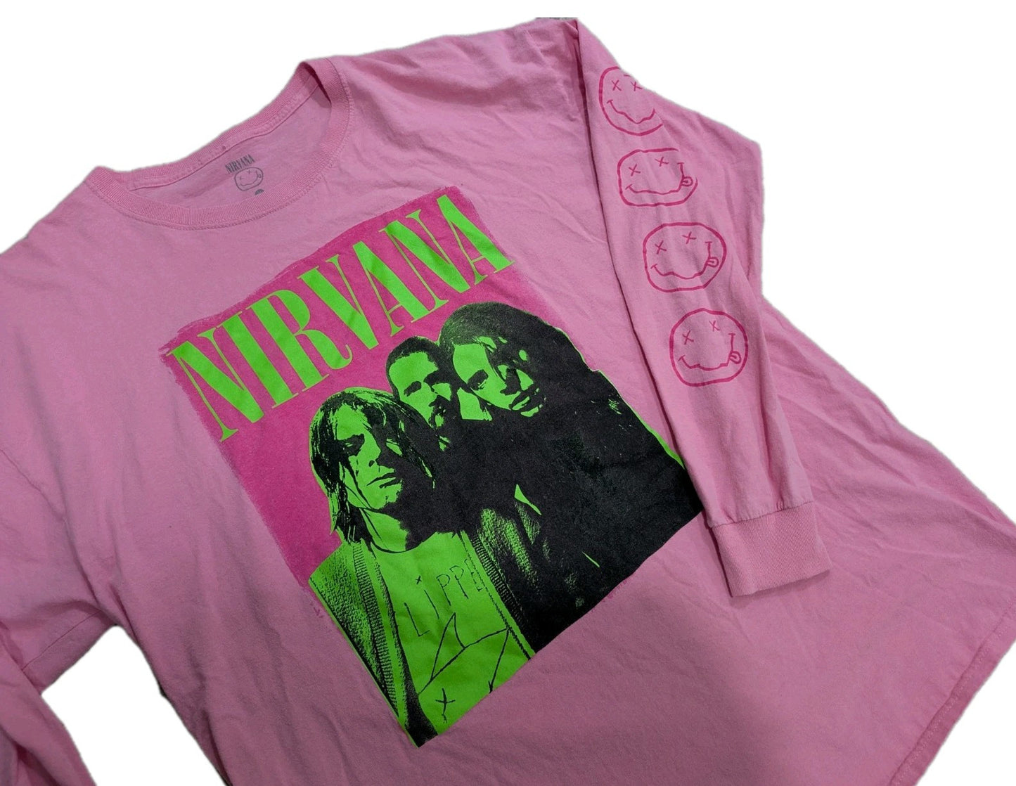 Nirvana Long Sleeve Shirt, Pink And Neon Green Size XL 